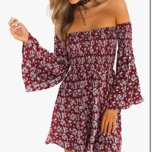 Amazon Red and White Smocked Off-Shoulder Sundress